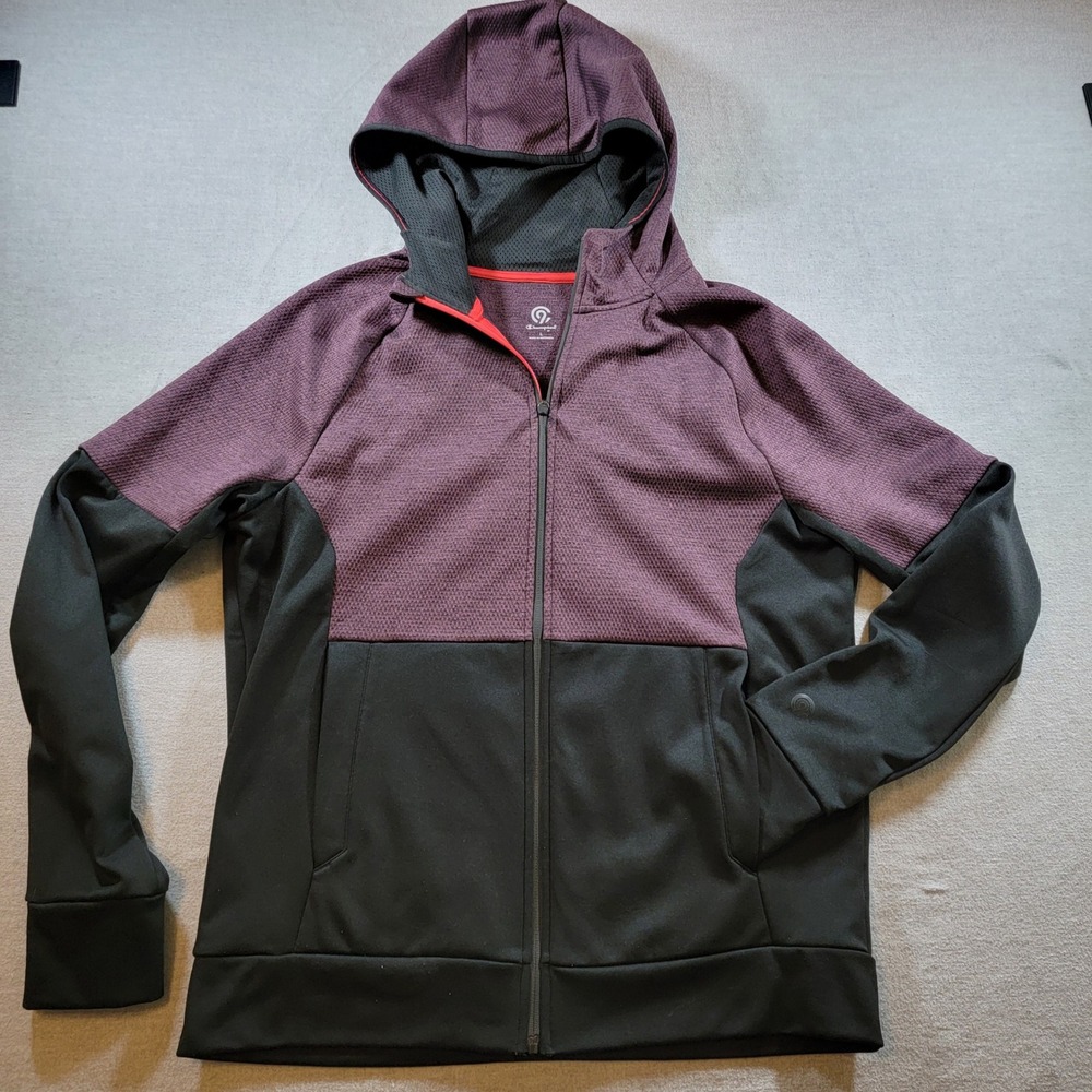 C9 Champion Full Zip Hoodie Mens Large Maroon Black Excellent Colorblock Jacket